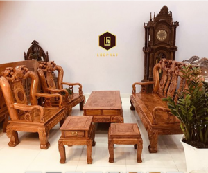 Bộ bàn ghế gỗ quốc đào trang trí phòng khách sang trọng