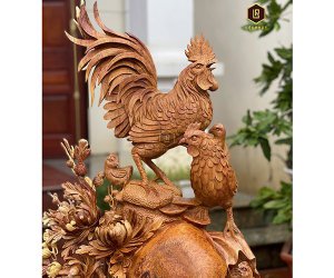 Tượng gỗ gia đình gà đem lại sự hạnh phúc và ấm no cho gia đình